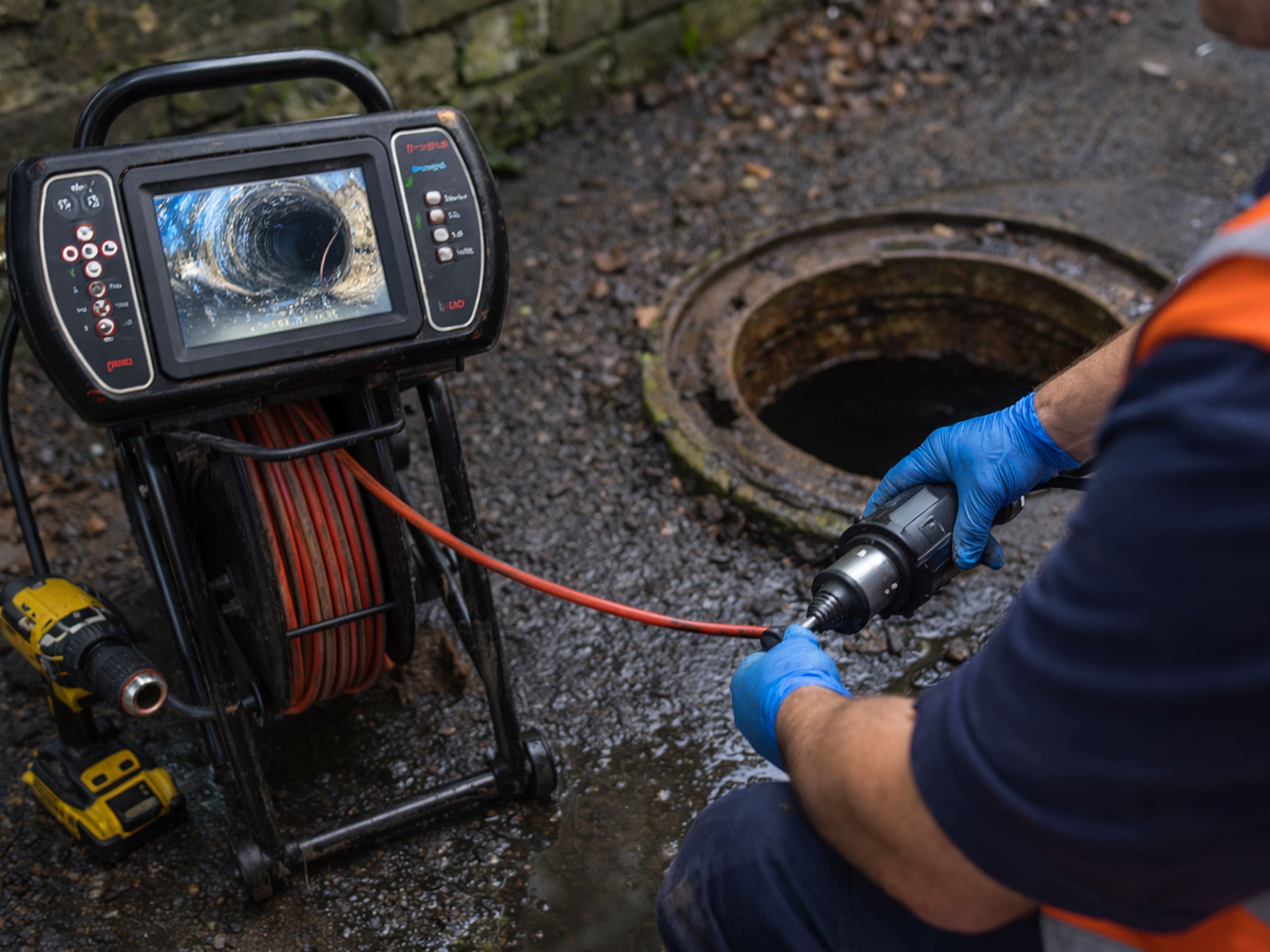 Drain specialist working on a drain